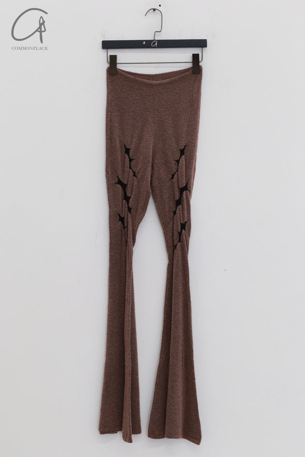 Rui Zhou 24 autumn and winter thorn intarsia flared pants RUI-RAW24KN14-CHAFEN tea powder